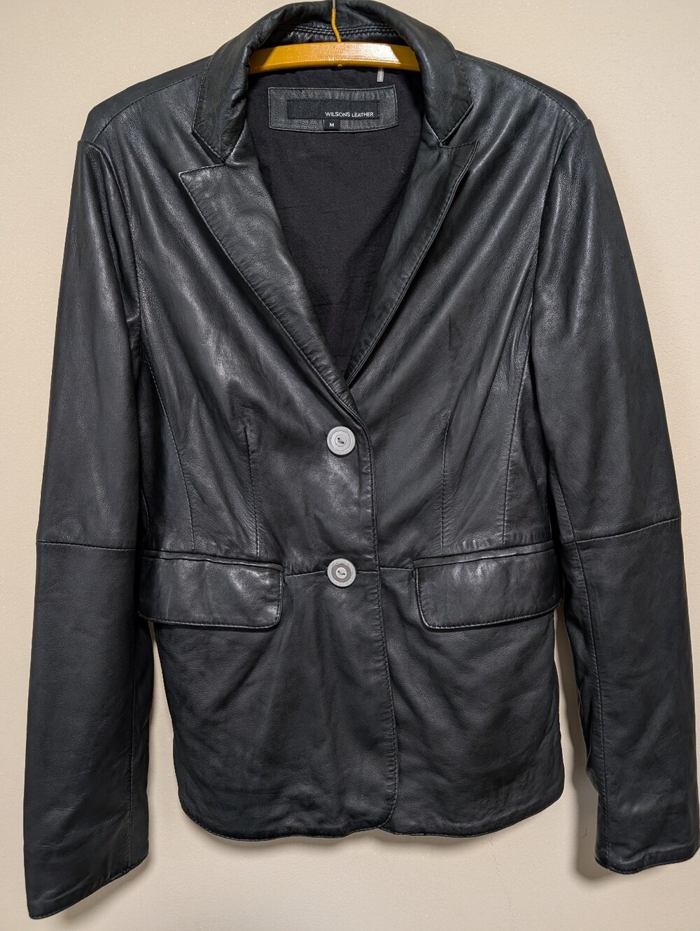 Wilsons Leather Black Genuine Leather 2-Button Blazer - Size M